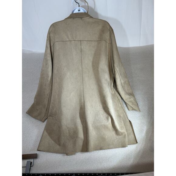 T Tahari Size 3X Open Front Faux Suede Blazer Jacket Tan/Brown Soft New W/Tag - Picture 2 of 10